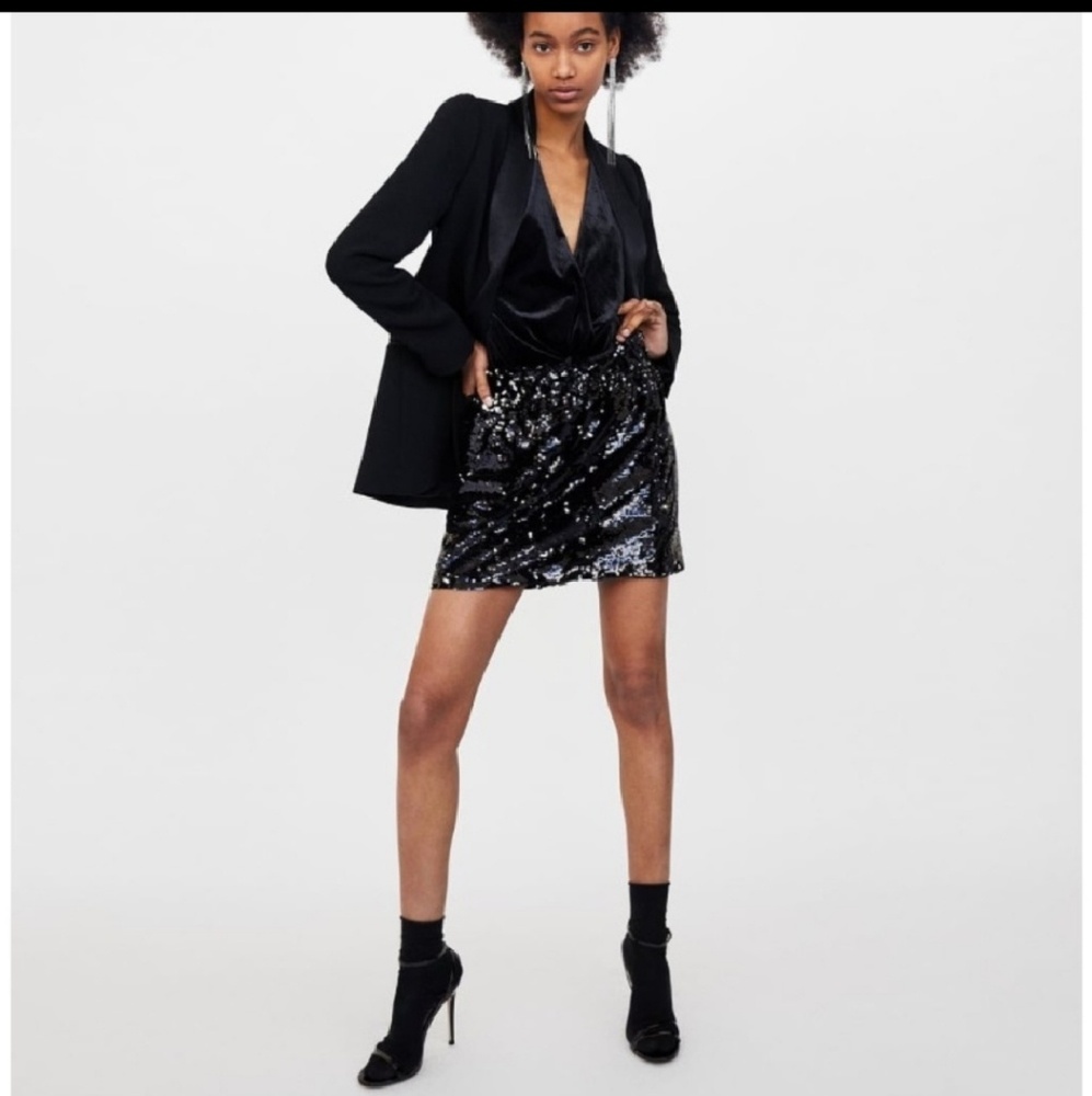 ZARA Black Velvet Mini Skirt with Sequins